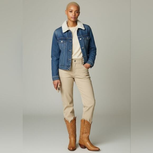 LEVI'S Denim Jacket Sherpa Woman's Sz XS Blue Short Cropped Fleece Jean Western - Picture 2 of 16